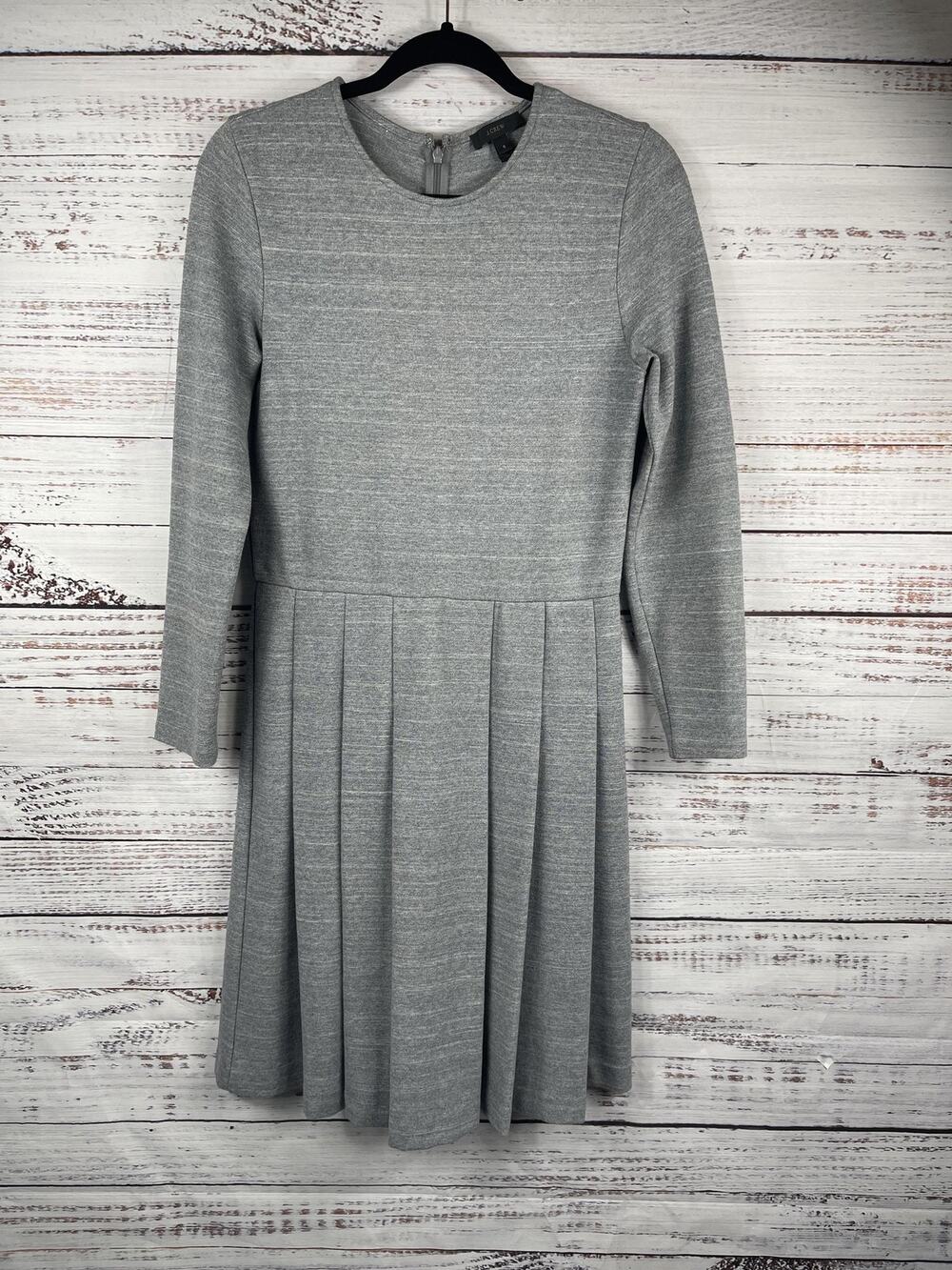 J Crew Dress Women's Size 6 Gray Long Sleeve Pleated Skater Fit Flare Knit